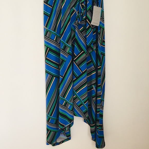 *DONATED* LONDON TIMES NWT Blue Green Black Striped Midi Dress Size 2 - Picture 5 of 11